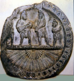 음악을 연주하는 스키타이인의 간다라 석조 팔레트