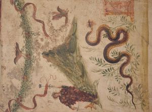 서기 79년 분화 이전의 베수비오산을 묘사한 그림. 술의 신 바쿠스와 함께 그려져 있다.