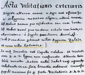 1598년 보구치체 교구 방문 보고서에 '카토비체(Katowicze)'라는 이름이 처음 언급되었다.