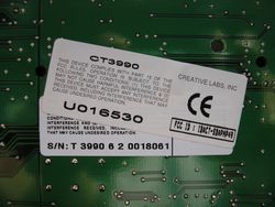 CE 마크와 매우 유사한 로고가 "China Export"의 약자라는 설이 있다. 참고로 사진은 사운드 블래스터 AWE32 (싱가포르산)