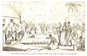 망자의 시신과 함께 힌두교 과부를 불태우는 의식, 1851년 중국과 인도의 그림 역사에서