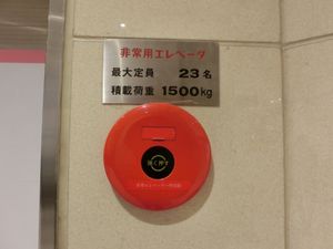 비상용 엘리베이터를 나타내는 플레이트와 카 호출 버튼