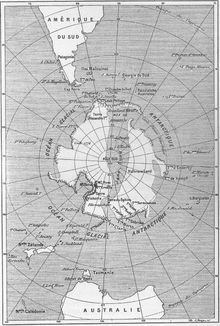 1895년 남극 지도. 이미 조사된 해안선은 어느 정도 표시되어 있지만, 내륙부는 미지의 영역이었다.