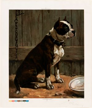 19세기에 프란시스 B. 타운센드가 보스턴 공립 도서관에 그린 Terrier Seated(올드 보스턴 불독).