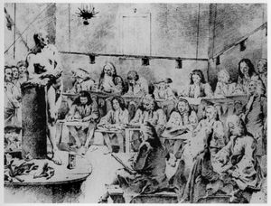 1720년경 아카데미에서의 누드 데생 모습. 조반니 바티스타 티에폴로의 작품.