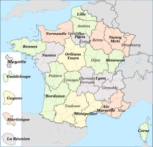 프랑스의 교육을 관할하는 아카데미의 개요 지도