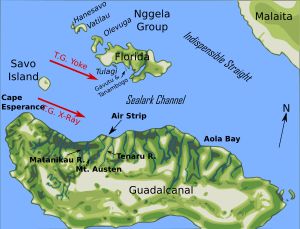 과달카날과 툴라기 상륙을 위한 연합군 항로, 1942년 8월 7일