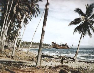 1942년 11월 과달카날 해안에 좌초되어 침몰된 수송선 기누가와 마루