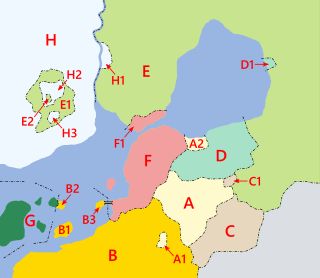 A1・C1・E1：내륙 월경지, A2・D1：수역에 접한 월경지, H2・H3：이중 월경지, E2：삼중 월경지----다음은 월경지가 아님B1：섬----다음은 월경지로 간주될지에 대해 사례에 따라 논의의 여지가 있음F1：본토와 수역으로 분리된 대면 영토, H1：하천에서의 대안 월경지, B2：다른 지역과의 경계선을 가진 섬, B3：다른 지역과 다리로 연결된 섬