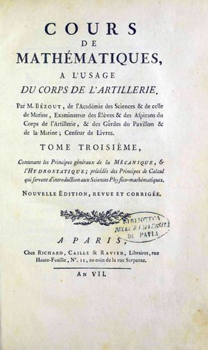 Cours de mathématiques, à l'usage du corps de l'artillerie, 1798