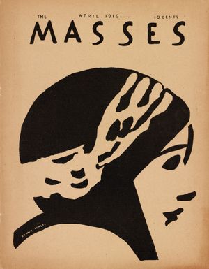 1916년 뉴스 잡지 더 매시스 표지. 루셔스 헨더슨 감독의 영화 인어의 심장 (The Heart of a Mermaid, 1916) 속 풀러의 모습을 프랭크 월츠가 그렸다.