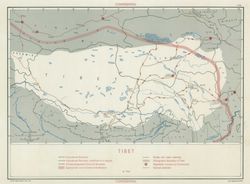 1950년 2월 티베트의 영토 범위와 중국 공산당의 대략적인 진격선