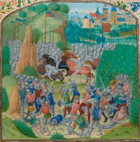 캐릭의 측근 동맹인 제임스 더글러스 백작이 전사한 오터번 전투를 묘사한 중세 미니어처