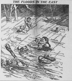 1904년 봄, 미국 북동부의 여러 지역에서 심각한 홍수가 발생했다. 밥 새터필드는 정치인, 관료 등을 물이 아닌 다양한 스캔들에 갇힌 모습으로 묘사했다(1904년 4월 9일).