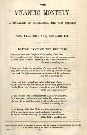 1862년 2월, 디 애틀랜틱은 "공화국의 찬가(Battle Hymn of the Republic)"를 최초로 게재했다.