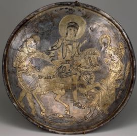 케르치 미소리움에 묘사된 콘스탄티우스 2세. 창을 들고 말을 탄 채 경호원과 함께 행진하는 모습이다. (에르미타주 박물관)