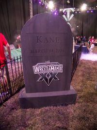 레슬매니아 20에서 팬 접근 행사에 놓인 케인의 묘비.