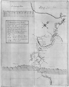 오하이오 강과 주변 지역에 대한 워싱턴의 지도, 1753 또는 1754.