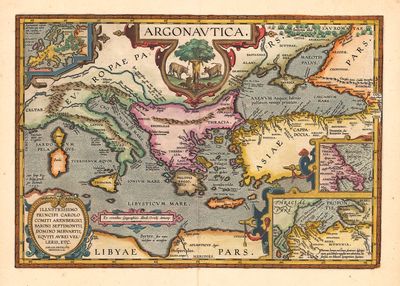 아폴로니오스 로디우스의 『아르고나우티카』에 따른 항해를 해석한 지도, 오르텔리우스의 『파르케르곤』(1624)의 재판