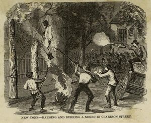 1863년 뉴욕시 징병 폭동 중의 린칭 묘사