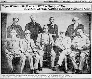 N. B. 포레스트, 그의 15세 아들 W. M. 포레스트, 그리고 그의 25세 형제 J. E. 포레스트는 모두 같은 날 남부 연합군에 입대했다. 제프리 포레스트는 1864년 오콜로나 전투에서 전사했다. ("나단 베드퍼드 포레스트 장군의 참모진과 함께한 윌리엄 M. 포레스트 대위" 멤피스 상업 신문, 1908년 2월 9일)