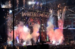 72,744명의 관중 앞에서 레슬매니아 25 입장 세트의 불꽃놀이
