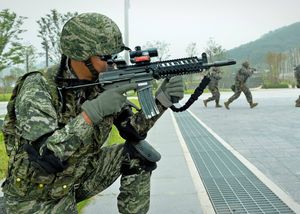 DI RIS 레일을 장착한 K1A를 든 대한민국 해병대원.