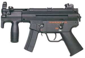 MP5K, "네이비" 방아쇠 뭉치, 개머리판 미장착, MP5K 앞손잡이, 일반 가늠쇠 장착