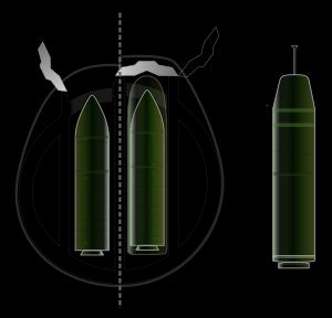 다른 핵 미사일과의 비교: 좌측은 SNLE (르 르두타블 급)와 M4 미사일; 우측은 SNLE-NG (트리옹팡 급)와 이전의 M45 미사일과 현재의 M51 미사일