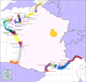 다양한 휴양지를 보여주는 프랑스 해안 지도
