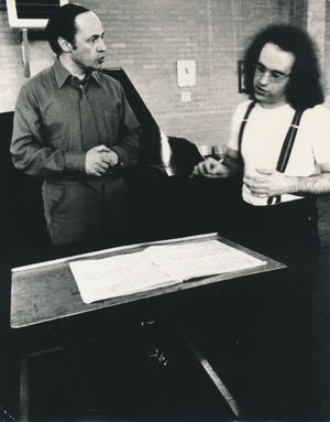 불레즈가 1972년 BBC 심포니 오케스트라 콘서트를 위해 피아니스트 로저 우드워드와 리허설을 하고 있다