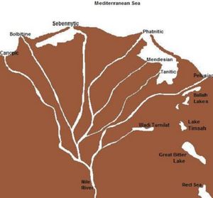 나일 강의 고대 지류, 와디 투밀라트와 삼각주 동쪽의 호수 표시