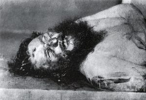 머리에 총상을 입고 땅에 쓰러진 라스푸틴의 시체