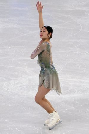 이해인이 2024 세계 선수권 대회에서 쇼트 프로그램 연기를 하고 있다.