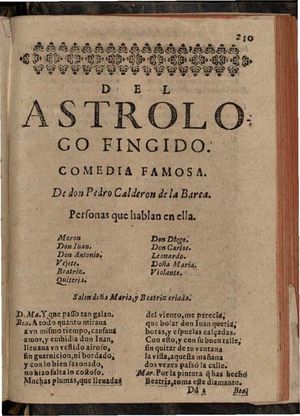 페드로 칼데론 데 라 바르카의 《가짜 점성술사》(Astrologo Fingido) 표지, 마드리드, 1641년