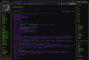 위키백과의 사용자 정의 테마(Timeless) 예시, 미디어위키는 스킨을 적용할 수 있다.