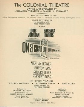 보스턴에서 열린 맑은 날에는 영원히 볼 수 있다 (1965) 공연 프로그램 신용 페이지