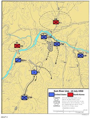 공주시 인근 금강에서 미국 34연대의 방어 지도.