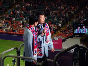 2012년 런던 올림픽 축구 영국과 대한민국 사이의 경기에서 해설자로 나온 차범근 (카디프에서)