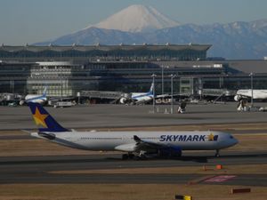 스카이마크의 A330. 이 회사는 일본에서 처음으로 A330을 도입했지만, 경영 파탄으로 인해 7개월 반 만에 운항을 중단했다.