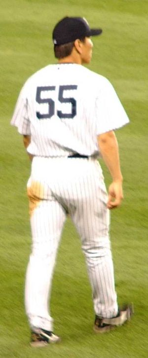 뉴욕 양키스 시절 등번호 55번을 달고 활약하고 있는 마쓰이