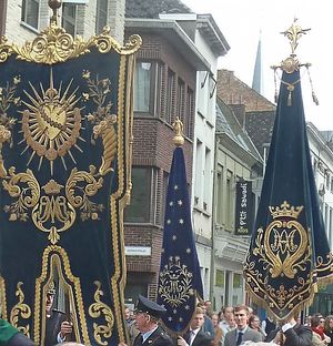 벨기에 리어의 가톨릭 형제단의 종교 배너