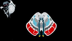 뇌의 중추신경계 단면 영역 (대뇌기저핵 포함). 흑질(Substantia nigra)과 적핵(red nucleus)을 보여준다.