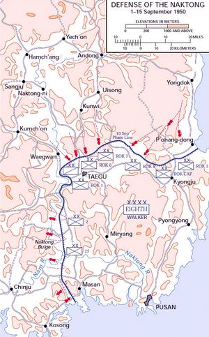 육지 동남쪽 끝의 방어선을 보여주는 지도