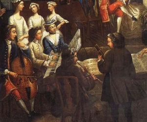 바로크 음악 음악가들이 트리오 소나타를 연주하는 모습, 18세기 익명의 그림