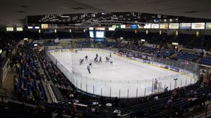 새기노 스피릿(Saginaw Spirit)이 2016년 1월 온타리오 하키 리그(Ontario Hockey League) 경기에서 걸프 스톰(Guelph Storm)과 다우 이벤트 센터(Dow Event Center)에서 경기하는 모습