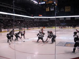 베이커즈필드의 라보뱅크 아레나에서 열리고 있는 마이너 리그 하키 경기