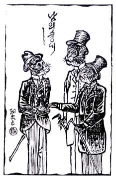 이도영이 대한민보에 발표한 삽화 "남의 숭내" (1909년 6월 7일)