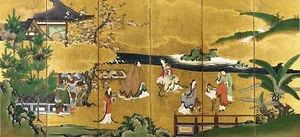 한 무제가 서왕모를 만나는 모습을 그린 일본 그림.