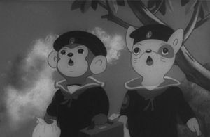 원숭이와 강아지가 작별 인사를 나누는 영화의 한 장면.